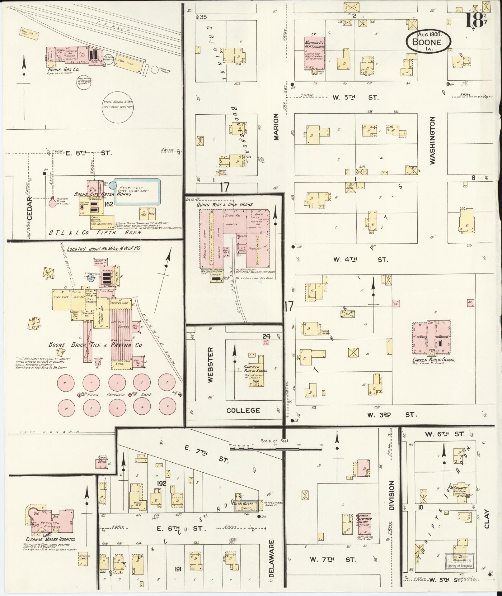 Sanborn Fire Insurance Map from Boone, Boone County, Iowa (1909), Sheet #0018 - Historic Sanborn Fire Insurance Map Print, vintage old map wall art