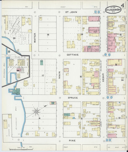 Sanborn Fire Insurance Map from Sturgeon Bay, Door County, Wisconsin (1891), Sheet #0004 - Complete Map Set gallery image, historic Sanborn map, vintage wall art, Wisconsin Wisconsin