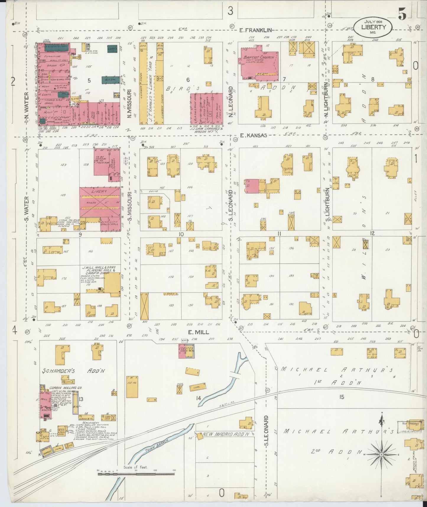 Sanborn Fire Insurance Map from Liberty, Clay County, Missouri (1906), Sheet #0005 - Historic Sanborn Fire Insurance Map Print, vintage old map wall art, antique decor, genealogy gift, Missouri Missouri map