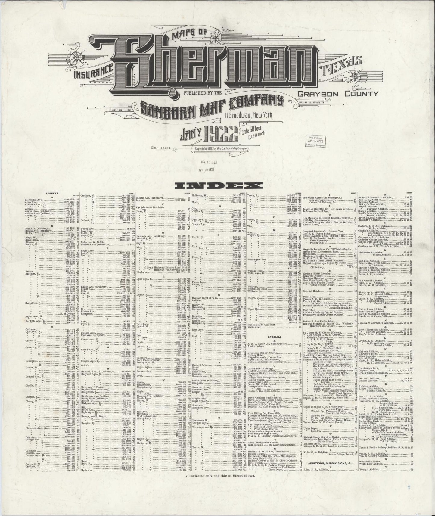 Sanborn Fire Insurance Map from Sherman, Grayson County, Texas. (1922) – Historic Sanborn Fire Insurance Map Print