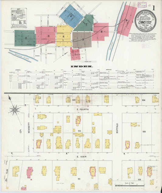 Sanborn Fire Insurance Map from Canisteo, Steuben County, New York (1909), Sheet #0001 - Complete Map Set gallery image, historic Sanborn map, vintage wall art, New York New York