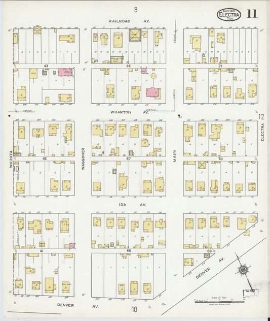 Sanborn Fire Insurance Map from Electra, Wichita County, Texas (1919), Sheet #0011 - Historic Sanborn Fire Insurance Map Print, vintage old map wall art, antique decor, genealogy gift, Texas Texas map
