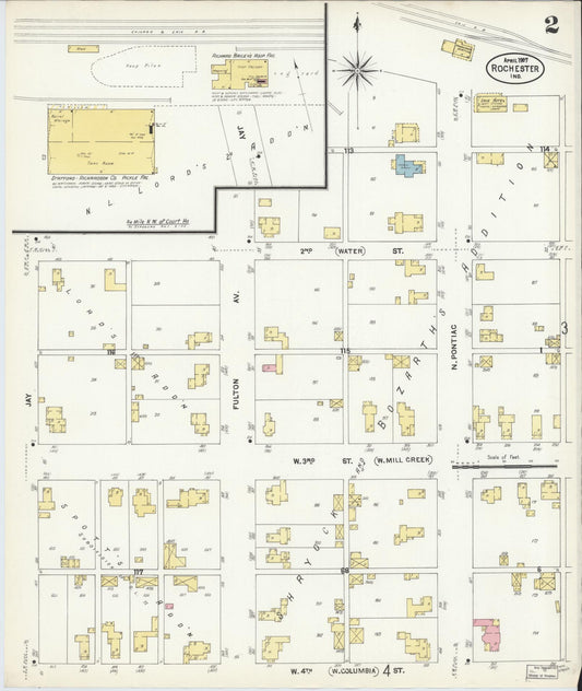 Sanborn Fire Insurance Map from Rochester, Fulton County, Indiana (1907), Sheet #0002 - Historic Sanborn Fire Insurance Map Print, vintage old map wall art, antique decor, genealogy gift, Indiana Indiana map
