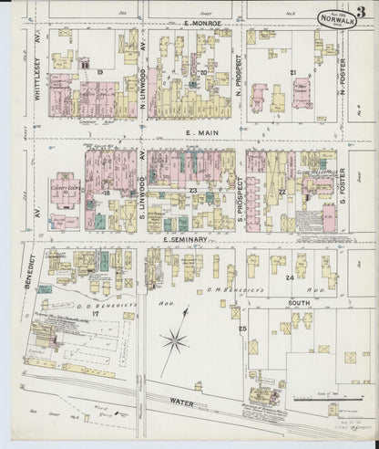 Sanborn Fire Insurance Map from Norwalk, Huron County, Ohio (1888), Sheet #0003 - Historic Sanborn Fire Insurance Map Print, vintage old map wall art, antique decor, genealogy gift, Ohio Ohio map