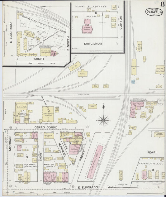 Sanborn Fire Insurance Map from Decatur, Macon County, Illinois (1887), Sheet #0008 - Historic Sanborn Fire Insurance Map Print, vintage old map wall art, antique decor, genealogy gift, Illinois Illinois map