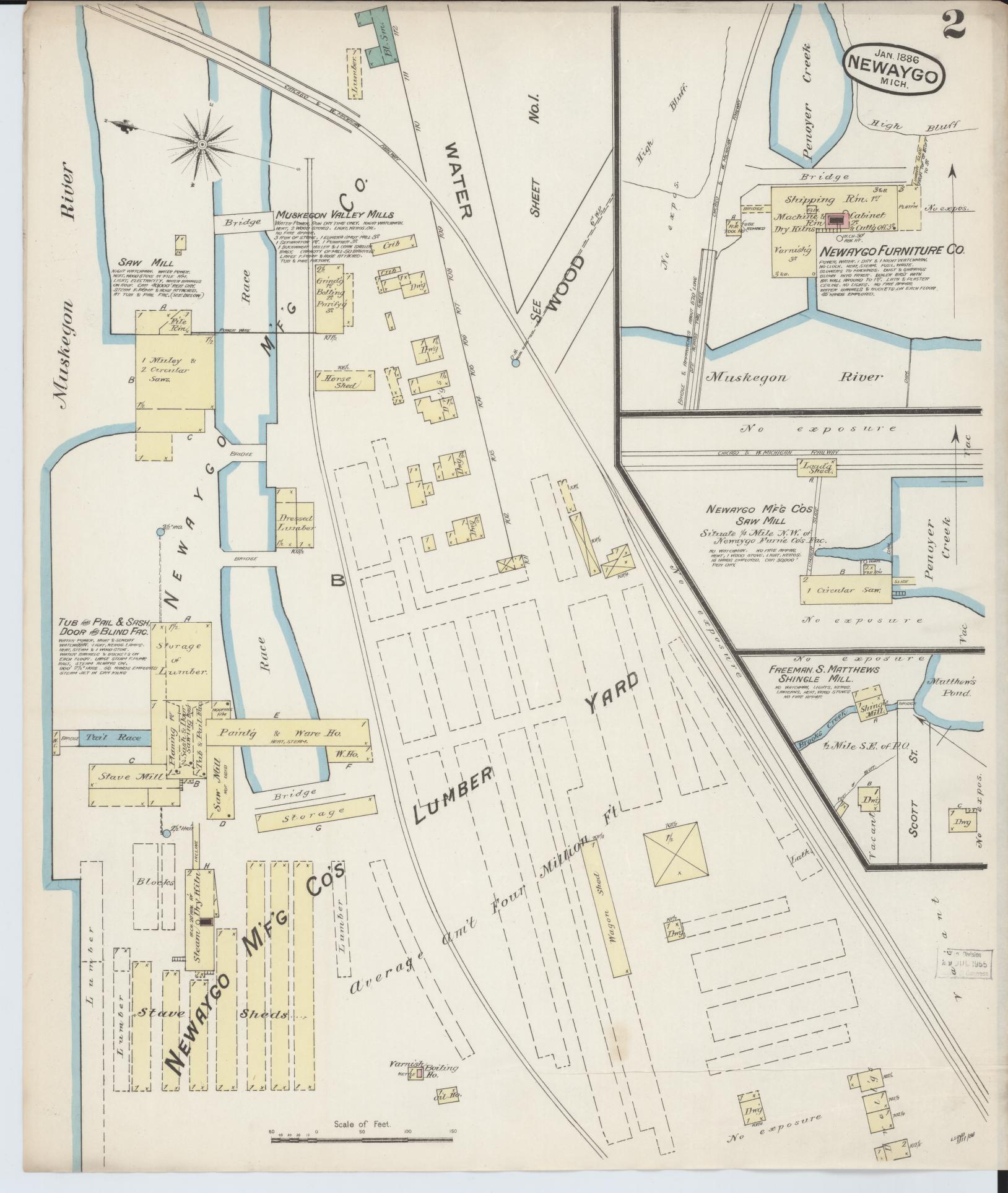 Sanborn Fire Insurance Map from Newaygo, Newaygo County, Michigan (1886), Sheet #0002 - Complete Map Set gallery image, historic Sanborn map, vintage wall art, Michigan Michigan