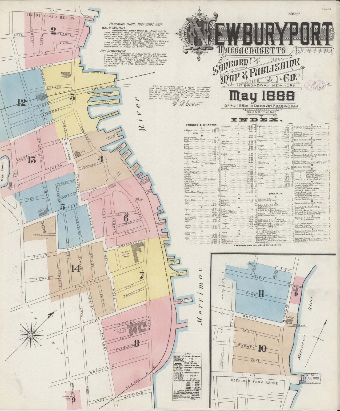 Sanborn Fire Insurance Map from Newburyport, Essex County, Massachusetts (1888), Sheet #0001 - Complete Map Set gallery image, historic Sanborn map, vintage wall art, Massachusetts Massachusetts