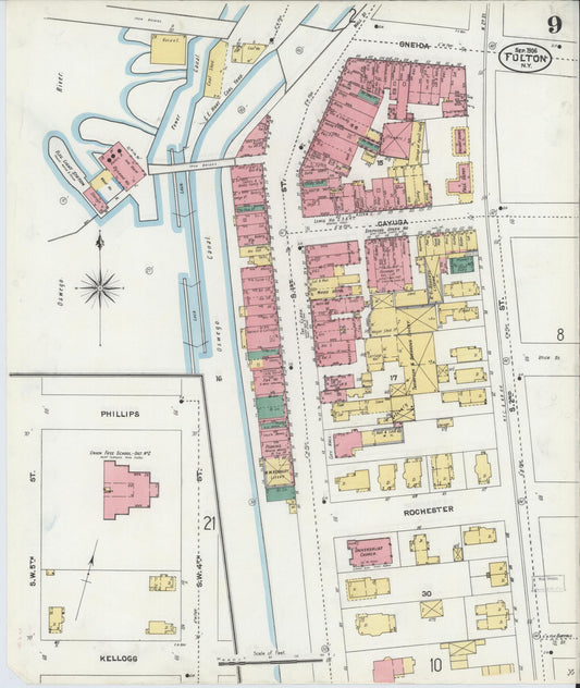 Sanborn Fire Insurance Map from Fulton, Oswego County, New York (1906), Sheet #0009 - Historic Sanborn Fire Insurance Map Print, vintage old map wall art, antique decor, genealogy gift, New York New York map