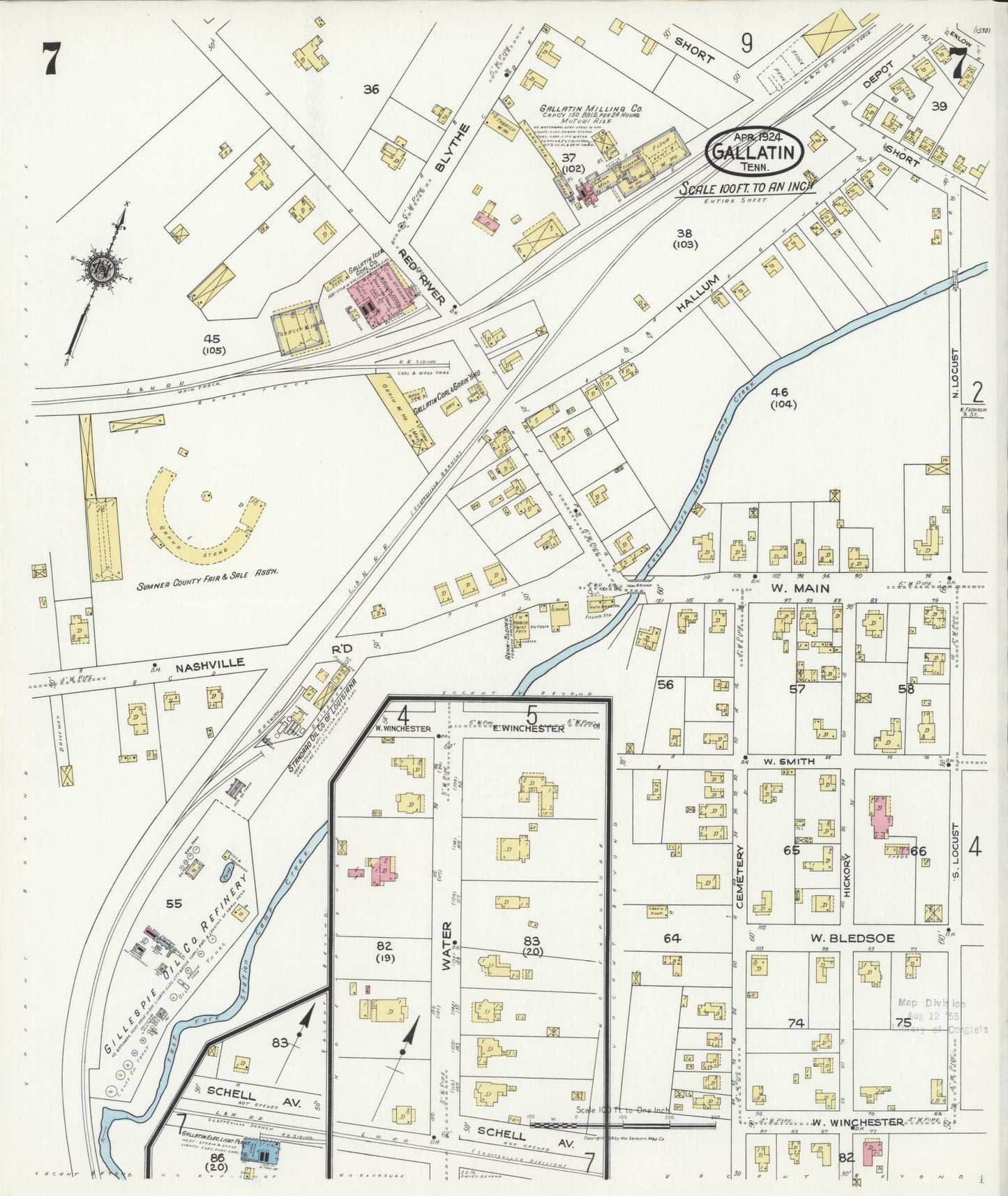 Sanborn Fire Insurance Map from Gallatin, Sumner County, Tennessee (1924), Sheet #0007 - Complete Map Set gallery image, historic Sanborn map, vintage wall art, Tennessee Tennessee