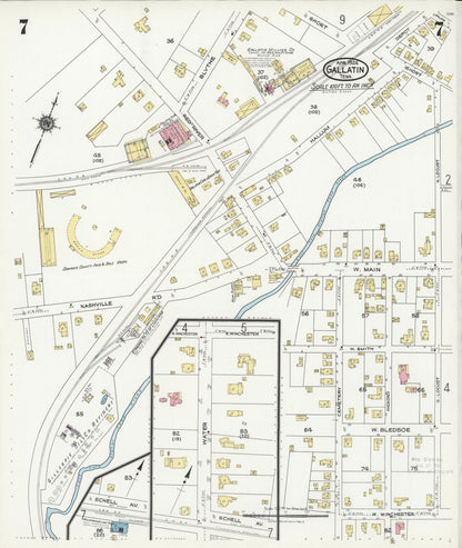 Sanborn Fire Insurance Map from Gallatin, Sumner County, Tennessee (1924), Sheet #0007 - Complete Map Set gallery image, historic Sanborn map, vintage wall art, Tennessee Tennessee