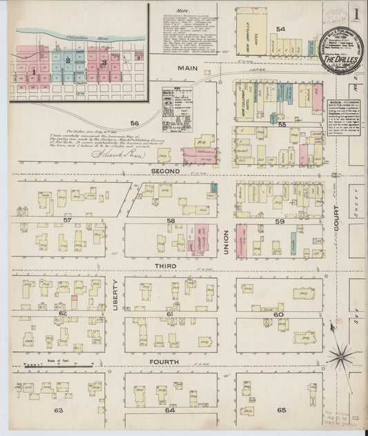 Sanborn Fire Insurance Map from The Dalles, Wasco County, Oregon (1884), Sheet #0001 - Historic Sanborn Fire Insurance Map Print, vintage old map wall art, antique decor, genealogy gift, Oregon Oregon map