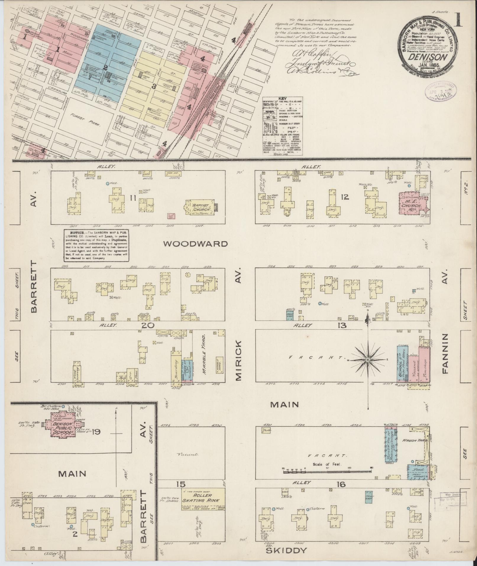 Sanborn Fire Insurance Map from Denison, Grayson County, Texas. (1885) – Historic Sanborn Fire Insurance Map Print