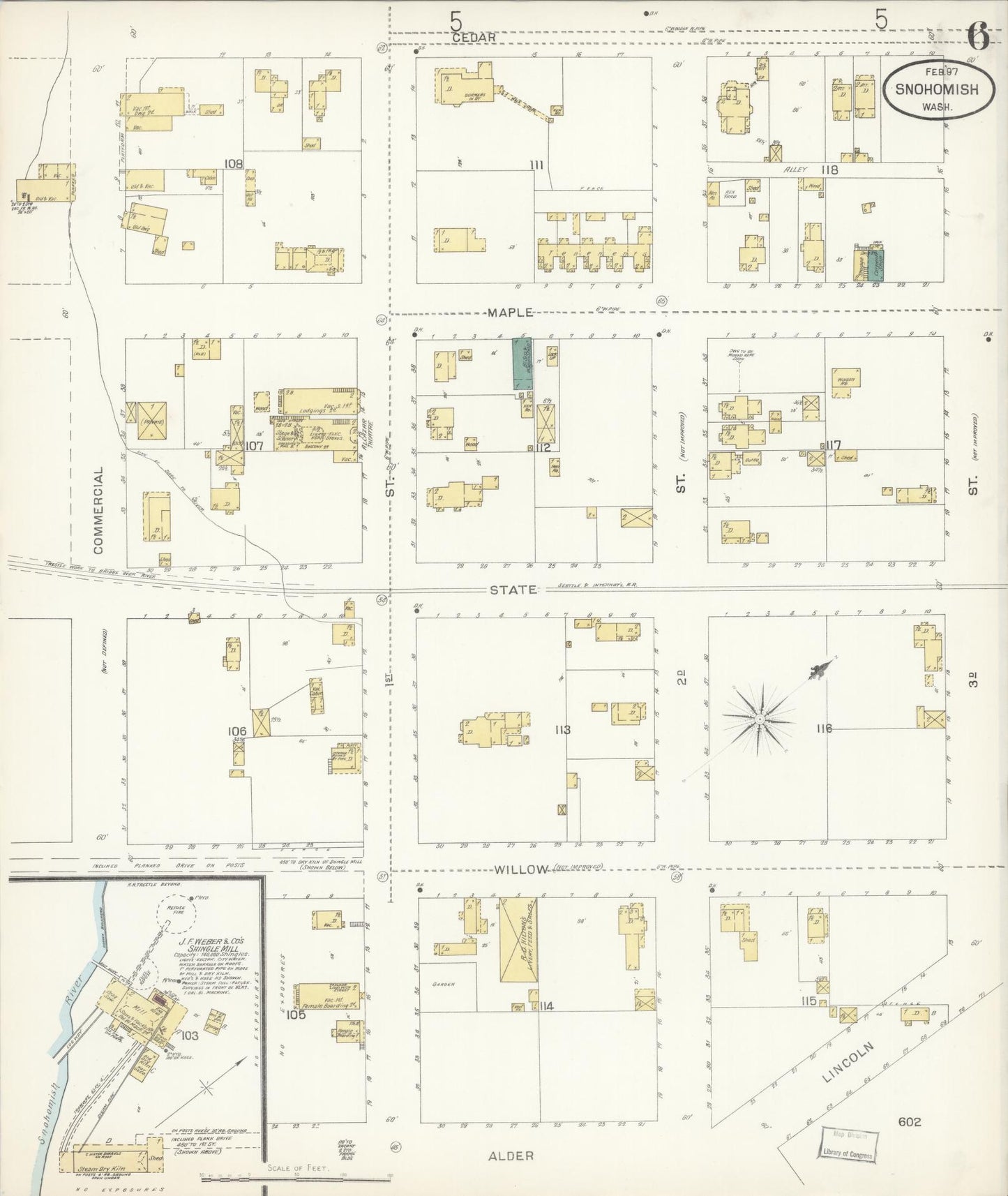 Sanborn Fire Insurance Map from Snohomish, Snohomish County, Washington (1897), Sheet #0006 - Complete Map Set gallery image, historic Sanborn map, vintage wall art, Washington Washington