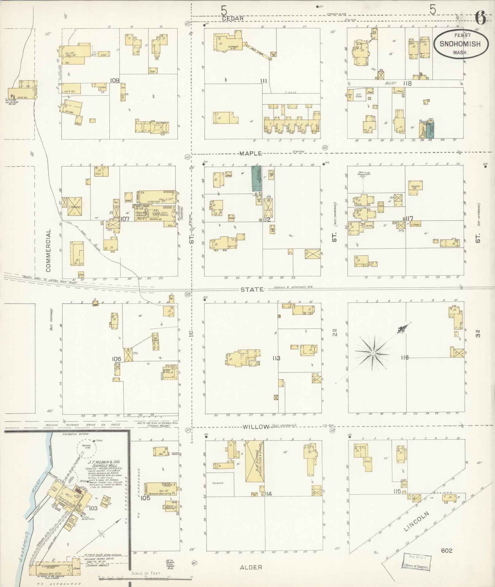Sanborn Fire Insurance Map from Snohomish, Snohomish County, Washington (1897), Sheet #0006 - Complete Map Set gallery image, historic Sanborn map, vintage wall art, Washington Washington