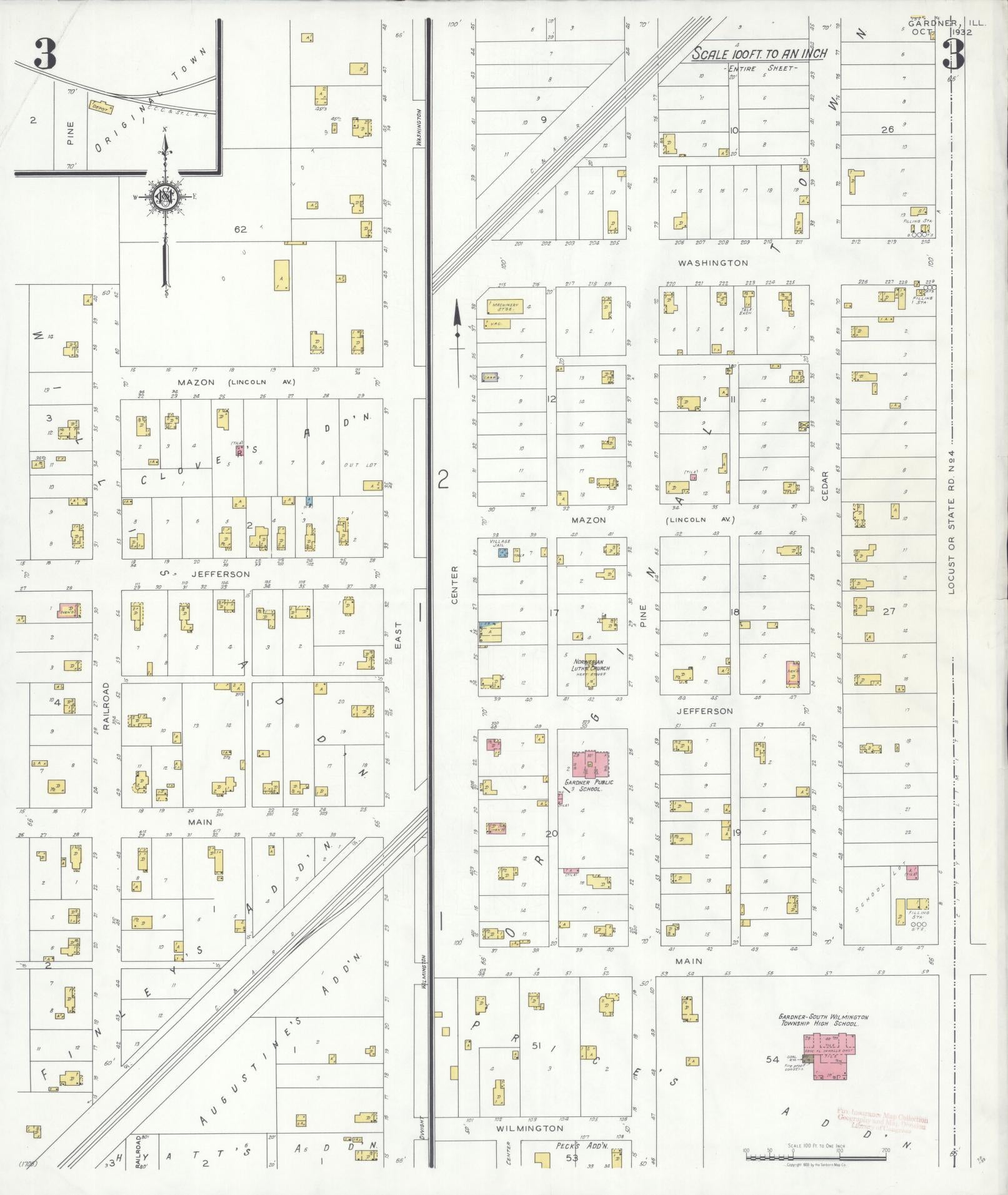 Sanborn Fire Insurance Map from Gardner, Grundy County, Illinois (1932), Sheet #0003 - Complete Map Set gallery image, historic Sanborn map, vintage wall art, Illinois Illinois