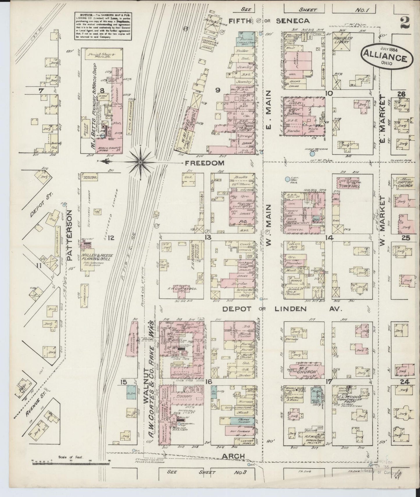 Sanborn Fire Insurance Map from Alliance, Stark County, Ohio (1884), Sheet #0002 - Complete Map Set gallery image, historic Sanborn map, vintage wall art, Ohio Ohio