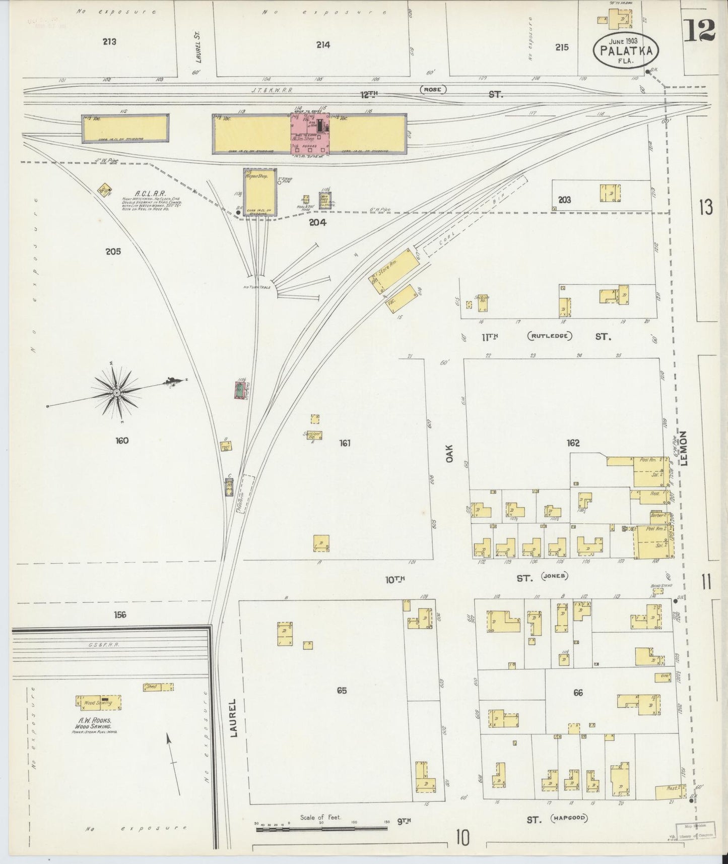Sanborn Fire Insurance Map from Palatka, Putnam County, Florida (1903), Sheet #0012 - Historic Sanborn Fire Insurance Map Print, vintage old map wall art, antique decor, genealogy gift, Florida Florida map