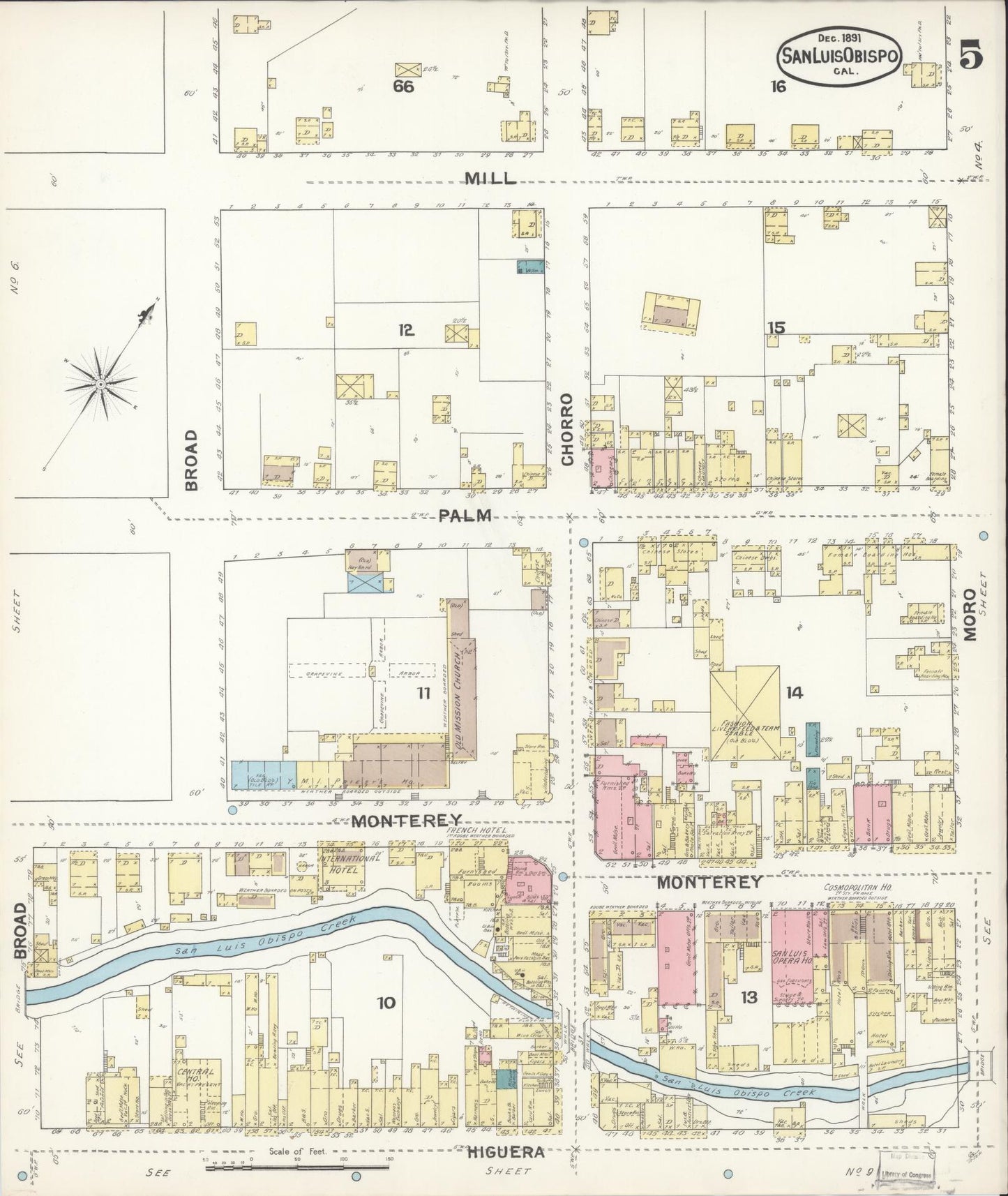 Sanborn Fire Insurance Map from San Luis Obispo, San Luis Obispo County, California (1891), Sheet #0005 - Complete Map Set gallery image, historic Sanborn map, vintage wall art, California California