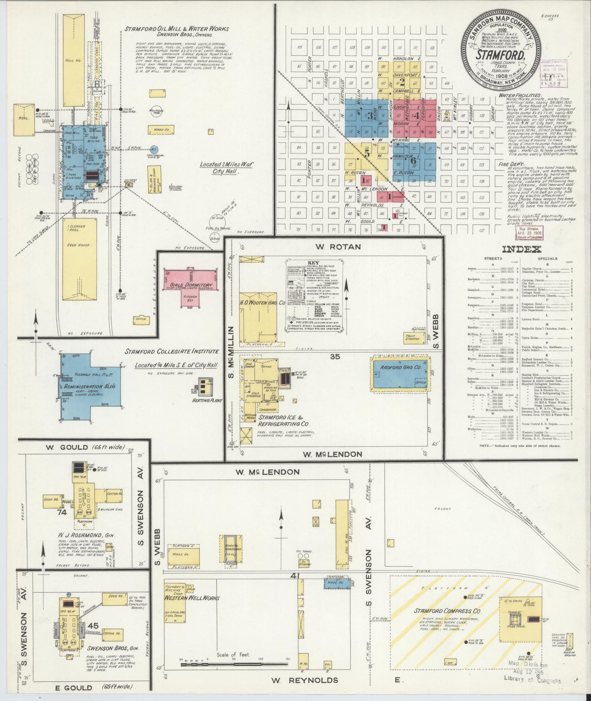 Sanborn Fire Insurance Map from Stamford, Jones County, Texas (1908), Sheet #0001 - Complete Map Set gallery image, historic Sanborn map, vintage wall art, Texas Texas