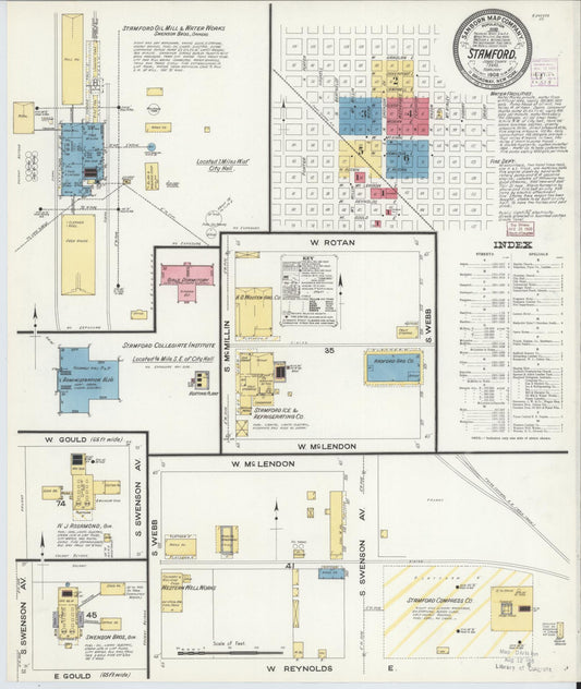 Sanborn Fire Insurance Map from Stamford, Jones County, Texas (1908), Sheet #0001 - Complete Map Set gallery image, historic Sanborn map, vintage wall art, Texas Texas