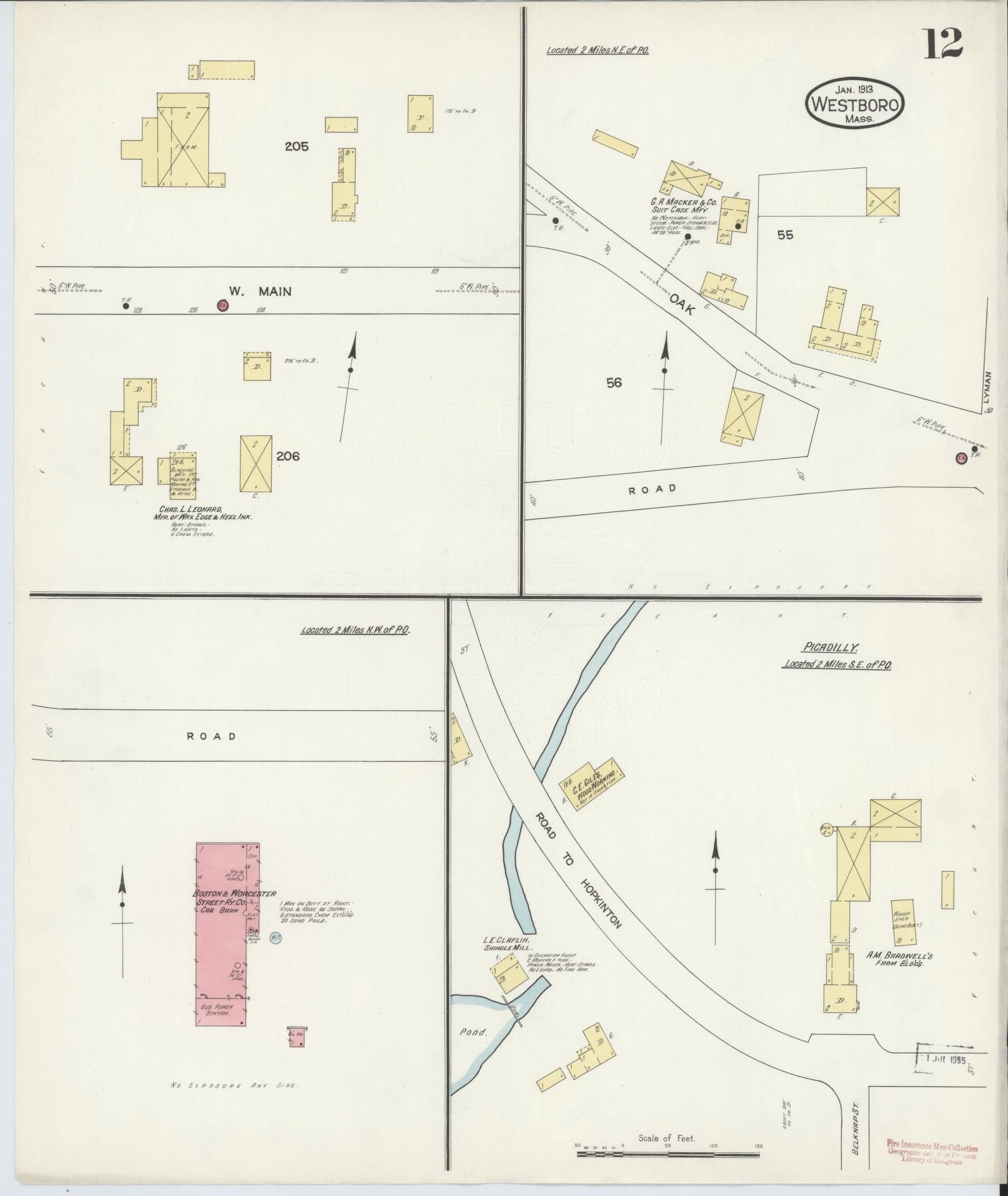 Sanborn Fire Insurance Map from Westboro, Worcester County, Massachusetts (1913), Sheet #0012 - Historic Sanborn Fire Insurance Map Print, vintage old map wall art, antique decor, genealogy gift, Massachusetts Massachusetts map