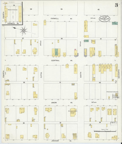Sanborn Fire Insurance Map from Hamlin, Jones County, Texas (1908), Sheet #0003 - Historic Sanborn Fire Insurance Map Print, vintage old map wall art, antique decor, genealogy gift, Texas Texas map