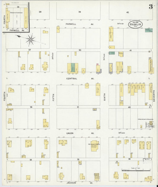Sanborn Fire Insurance Map from Hamlin, Jones County, Texas (1908), Sheet #0003 - Historic Sanborn Fire Insurance Map Print, vintage old map wall art, antique decor, genealogy gift, Texas Texas map