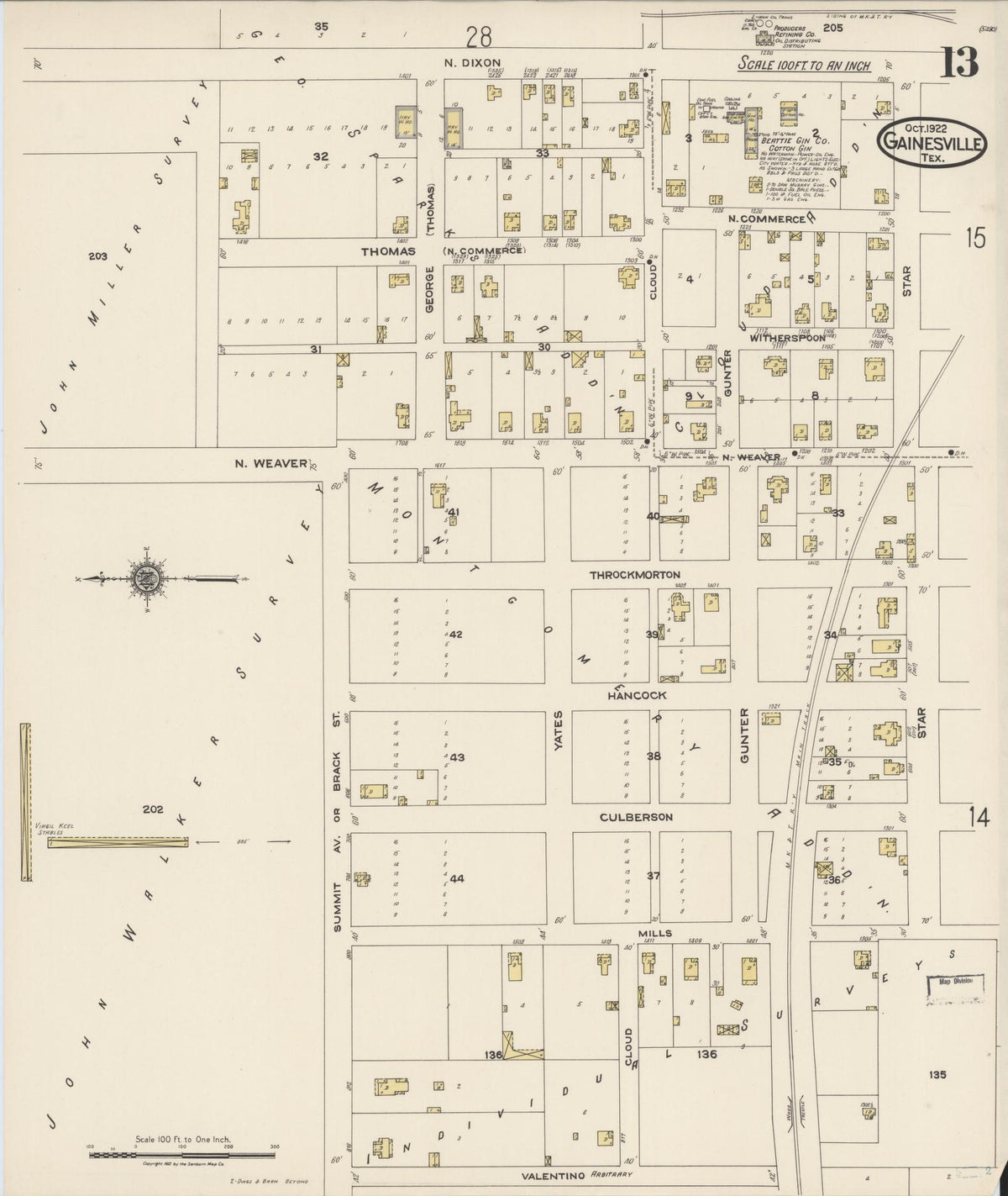 Sanborn Fire Insurance Map from Gainesville, Cooke County, Texas (1922), Sheet #0013 - Complete Map Set gallery image, historic Sanborn map, vintage wall art, Texas Texas