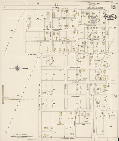 Sanborn Fire Insurance Map from Gainesville, Cooke County, Texas (1922), Sheet #0013 - Complete Map Set gallery image, historic Sanborn map, vintage wall art, Texas Texas
