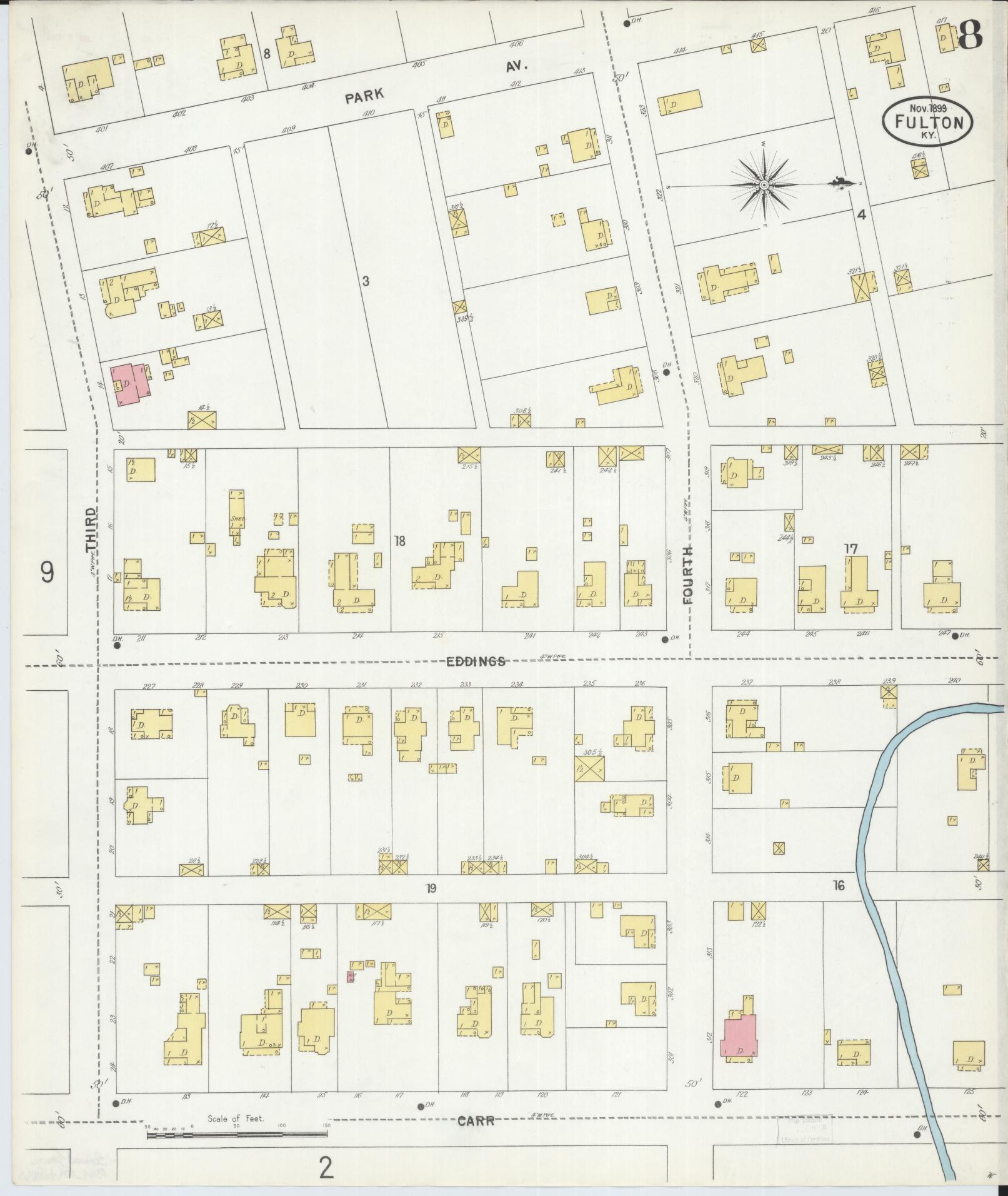 Sanborn Fire Insurance Map from Fulton, Fulton County, Kentucky (1899), Sheet #0008 - Complete Map Set gallery image, historic Sanborn map, vintage wall art, Kentucky Kentucky
