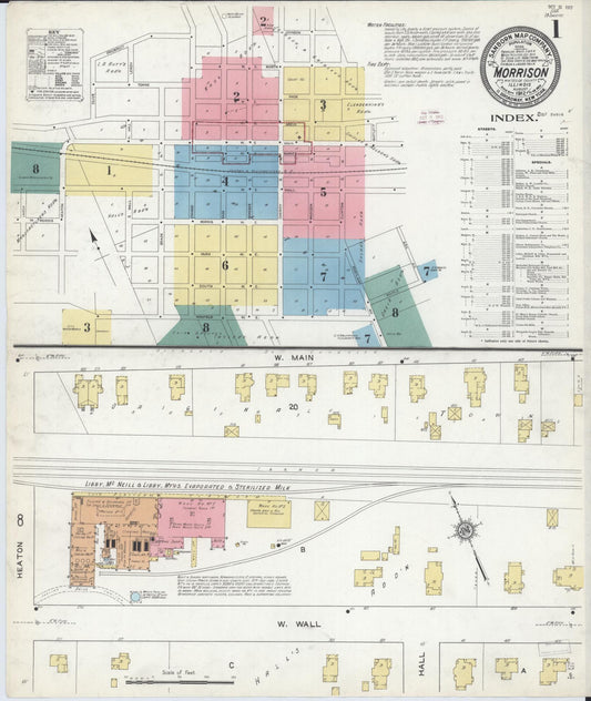 Sanborn Fire Insurance Map from Morrison, Whiteside County, Illinois (1912), Sheet #0001 - Historic Sanborn Fire Insurance Map Print, vintage old map wall art, antique decor, genealogy gift, Illinois Illinois map