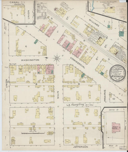 Sanborn Fire Insurance Map from Worthington, Greene County, Indiana (1886), Sheet #0001 - Historic Sanborn Fire Insurance Map Print, vintage old map wall art, antique decor, genealogy gift, Indiana Indiana map