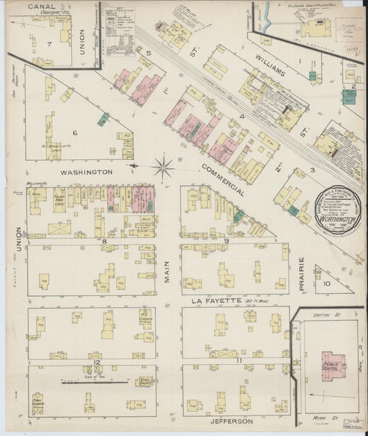 Sanborn Fire Insurance Map from Worthington, Greene County, Indiana (1886), Sheet #0001 - Historic Sanborn Fire Insurance Map Print, vintage old map wall art, antique decor, genealogy gift, Indiana Indiana map