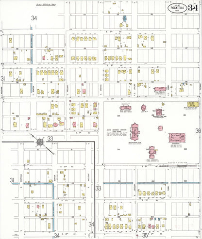 Sanborn Fire Insurance Map from Pocatello, Bannock County, Idaho (1921), Sheet #0034 - Complete Map Set gallery image, historic Sanborn map, vintage wall art, Idaho Idaho