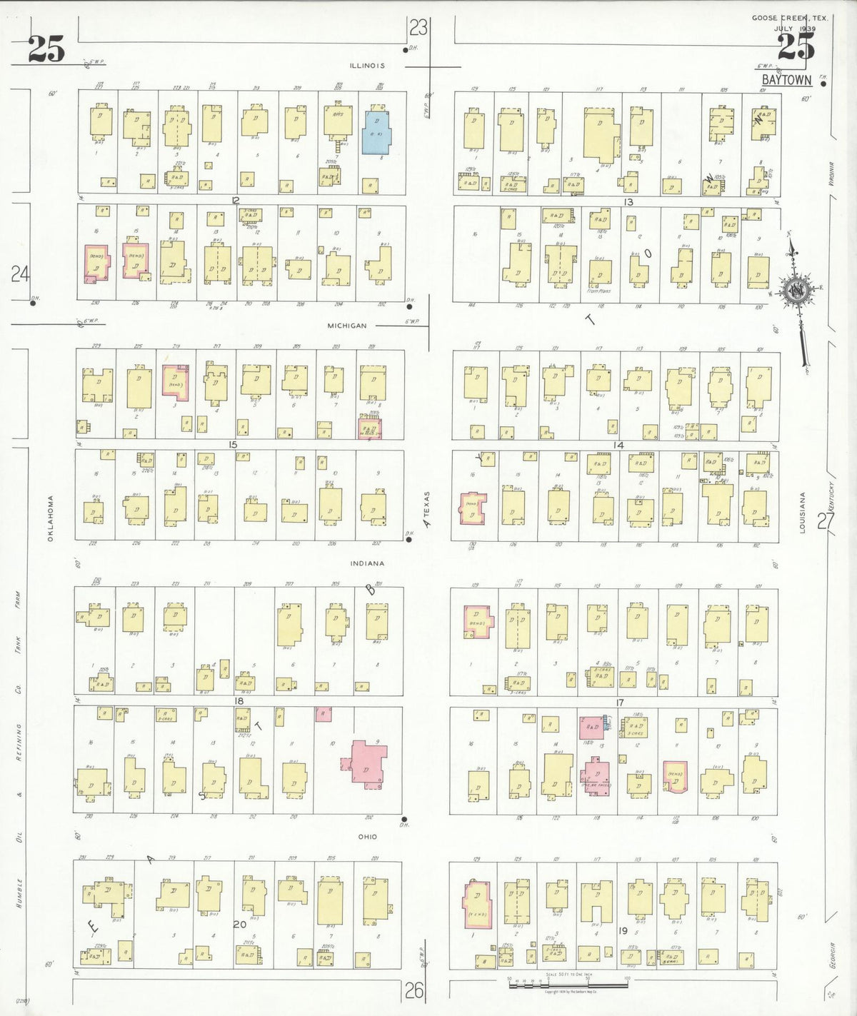 Sanborn Fire Insurance Map from Goose Creek, Harris County, Texas (1939), Sheet #0025 - Complete Map Set gallery image, historic Sanborn map, vintage wall art, Texas Texas