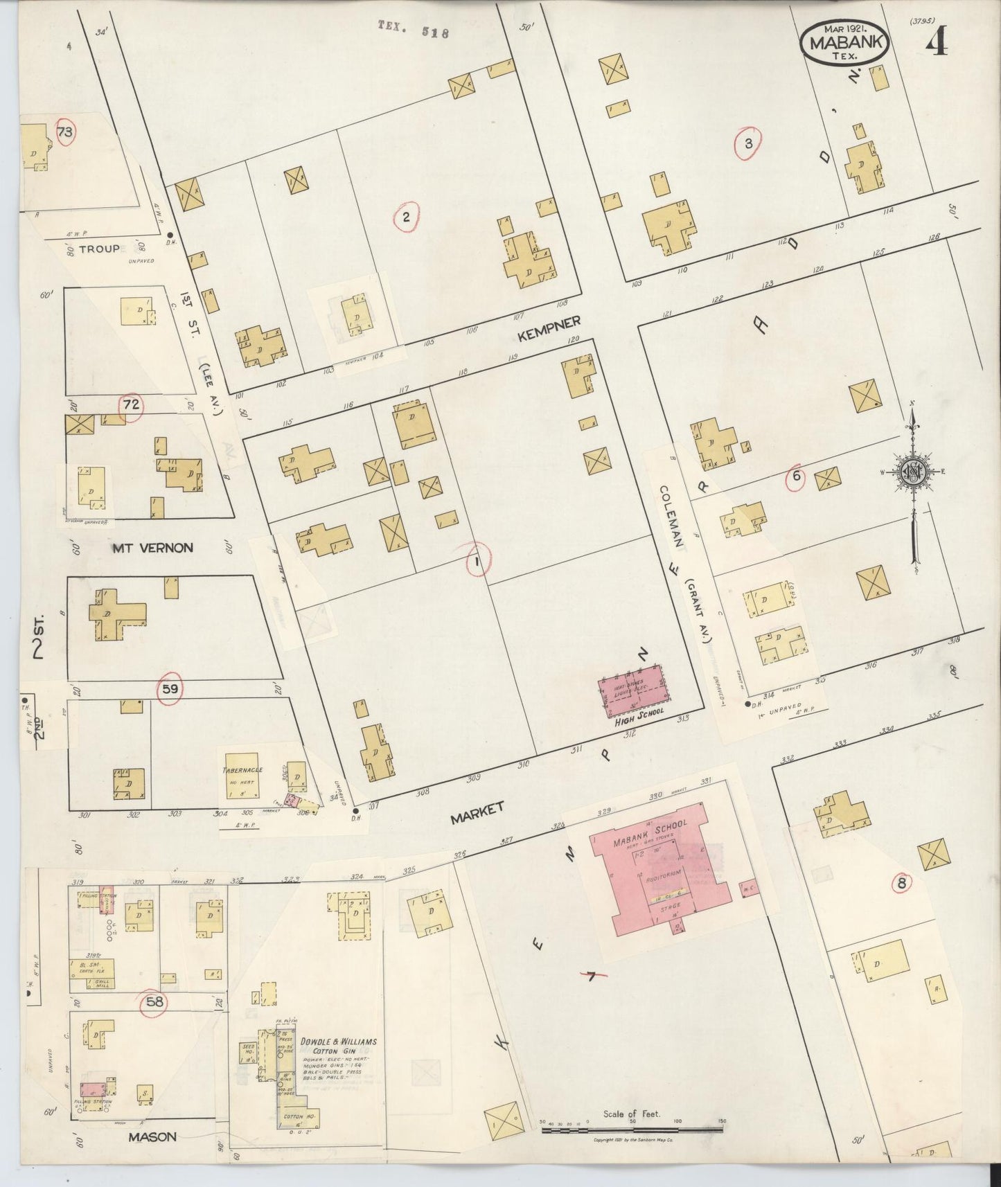 Sanborn Fire Insurance Map from Mabank, Kaufman County, Texas (1934), Sheet #0004 - Historic Sanborn Fire Insurance Map Print, vintage old map wall art, antique decor, genealogy gift, Texas Texas map