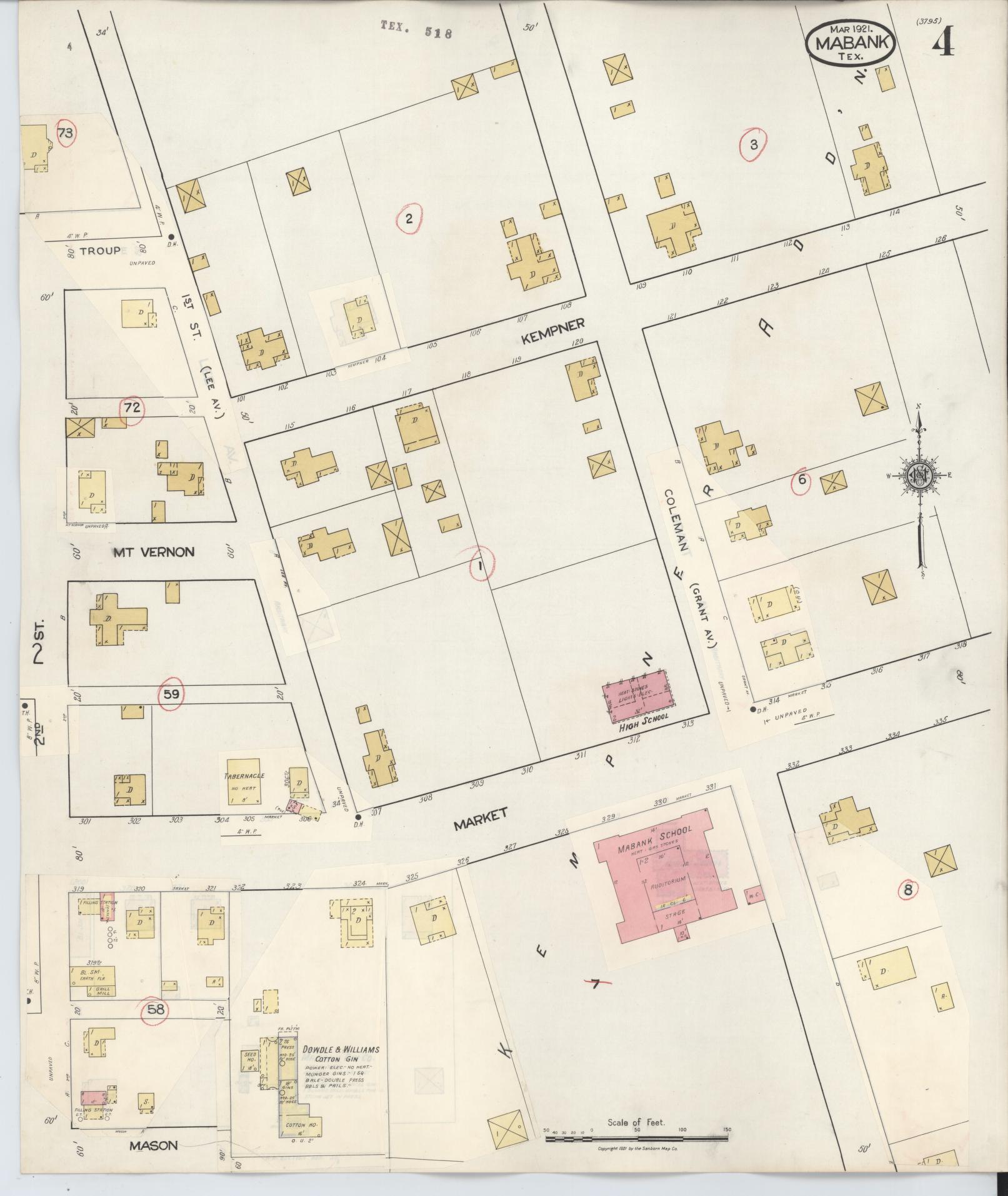 Sanborn Fire Insurance Map from Mabank, Kaufman County, Texas (1934), Sheet #0004 - Historic Sanborn Fire Insurance Map Print, vintage old map wall art, antique decor, genealogy gift, Texas Texas map