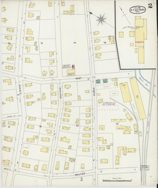 Sanborn Fire Insurance Map from Hyde Park, Norfolk County, Massachusetts (1896), Sheet #0002 - Historic Sanborn Fire Insurance Map Print, vintage old map wall art, antique decor, genealogy gift, Massachusetts Massachusetts map