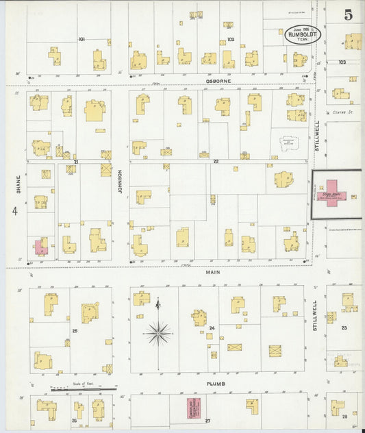 Sanborn Fire Insurance Map from Humboldt, Gibson County, Tennessee (1905), Sheet #0005 - Historic Sanborn Fire Insurance Map Print, vintage old map wall art, antique decor, genealogy gift, Tennessee Tennessee map