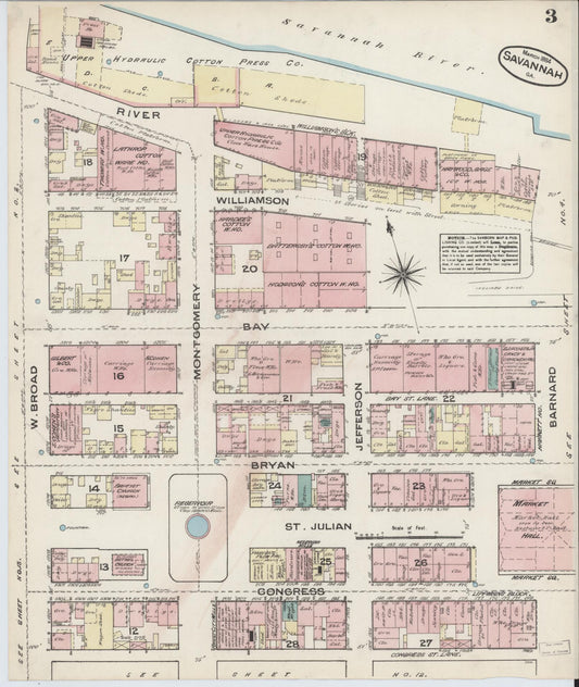 Sanborn Fire Insurance Map from Savannah, Chatham County, Georgia (1884), Sheet #0003 - Historic Sanborn Fire Insurance Map Print, vintage old map wall art, antique decor, genealogy gift, Georgia Georgia map