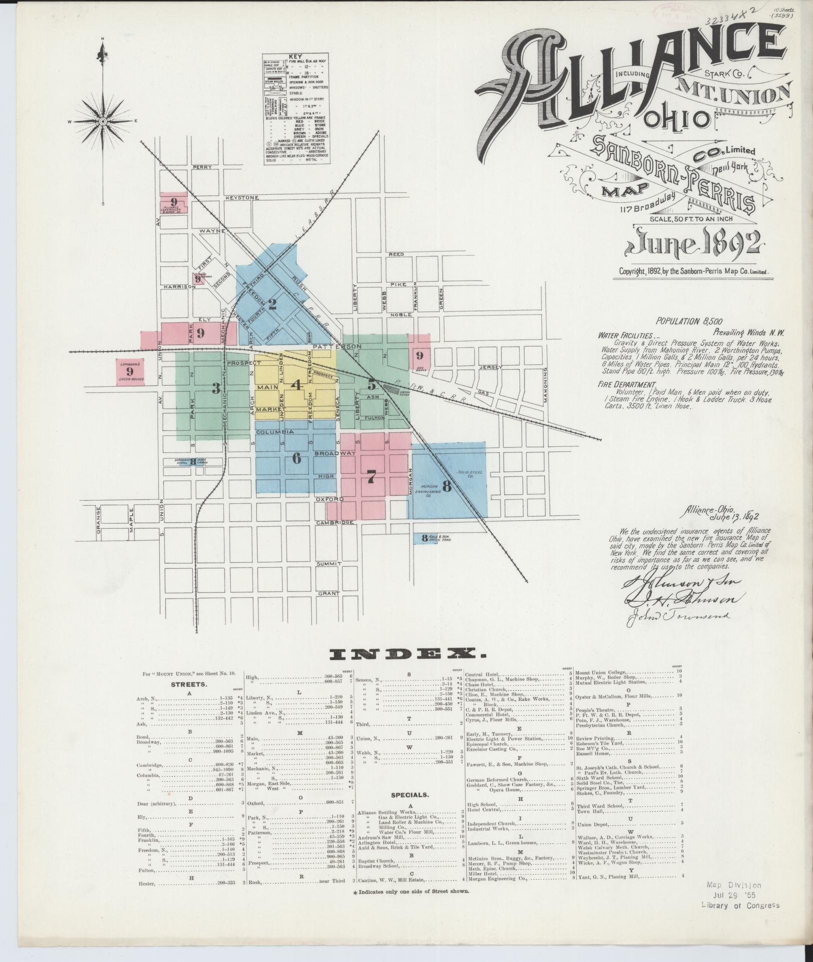 Sanborn Fire Insurance Map from Alliance, Stark County, Ohio (1892), Sheet #0001 - Complete Map Set gallery image, historic Sanborn map, vintage wall art, Ohio Ohio