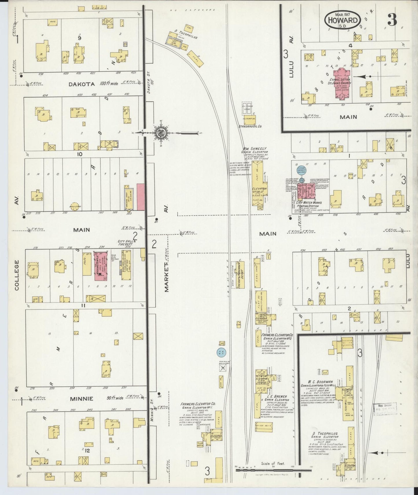 Sanborn Fire Insurance Map from Howard, Miner County, South Dakota (1917), Sheet #0003 - Historic Sanborn Fire Insurance Map Print, vintage old map wall art, antique decor, genealogy gift, South Dakota South Dakota map