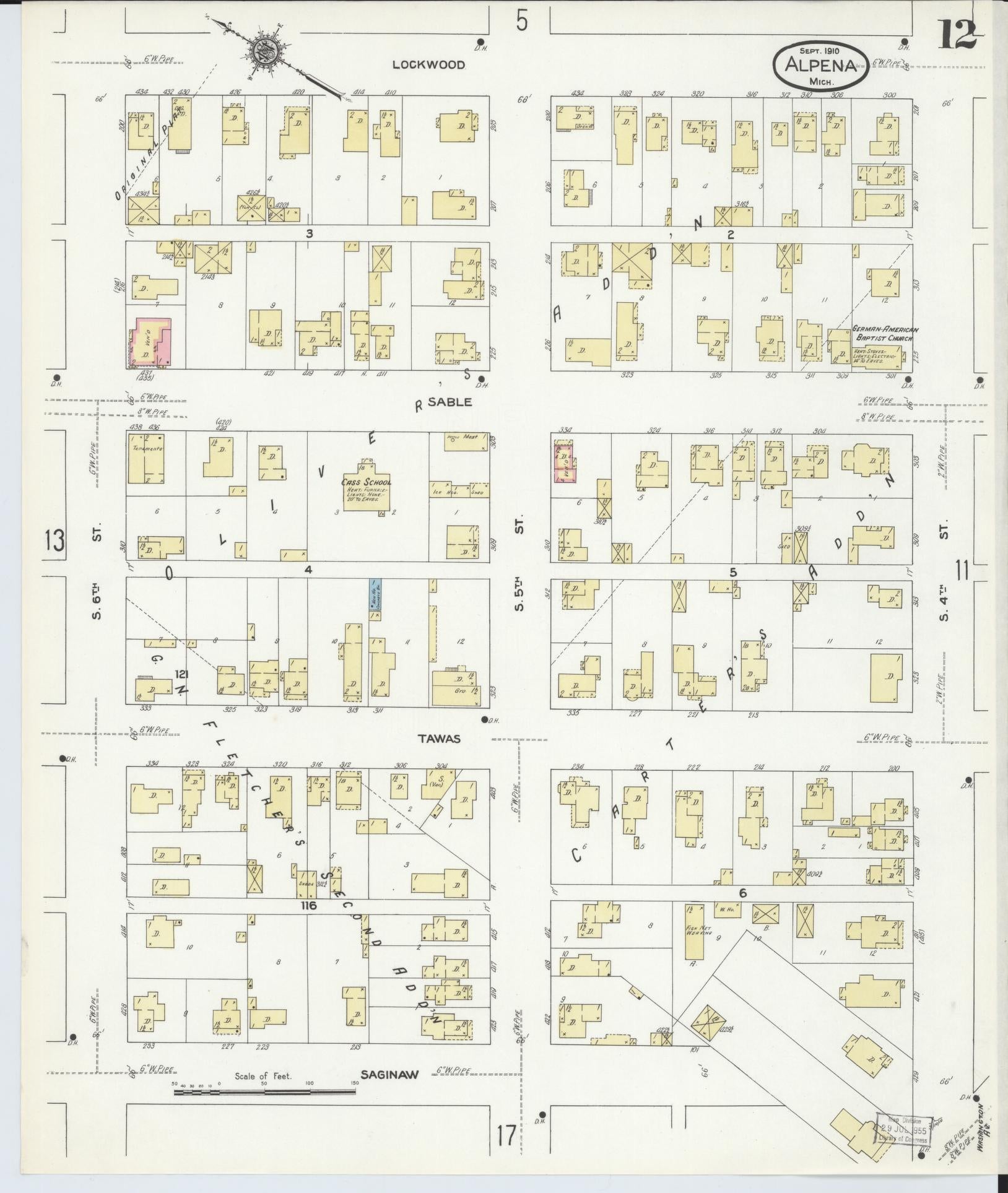 Sanborn Fire Insurance Map from Alpena, Alpena County, Michigan (1910), Sheet #0012 - Historic Sanborn Fire Insurance Map Print, vintage old map wall art, antique decor, genealogy gift, Michigan Michigan map