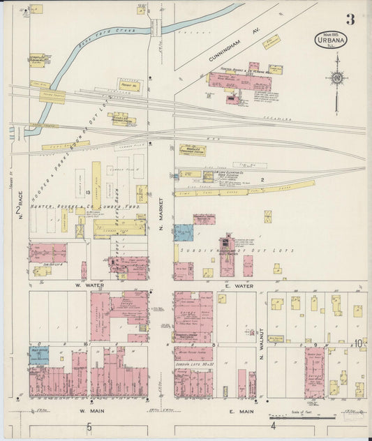 Sanborn Fire Insurance Map from Urbana, Champaign County, Illinois (1915), Sheet #0003 - Historic Sanborn Fire Insurance Map Print, vintage old map wall art, antique decor, genealogy gift, Illinois Illinois map