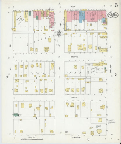 Sanborn Fire Insurance Map from Purcell, McClain County, Oklahoma (1902), Sheet #0005 - Complete Map Set gallery image, historic Sanborn map, vintage wall art, Oklahoma Oklahoma