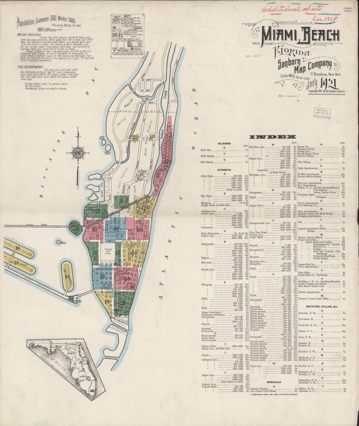 Sanborn Fire Insurance Map from Miami Beach, Dade County, Florida. (1921) – Historic Sanborn Fire Insurance Map Print