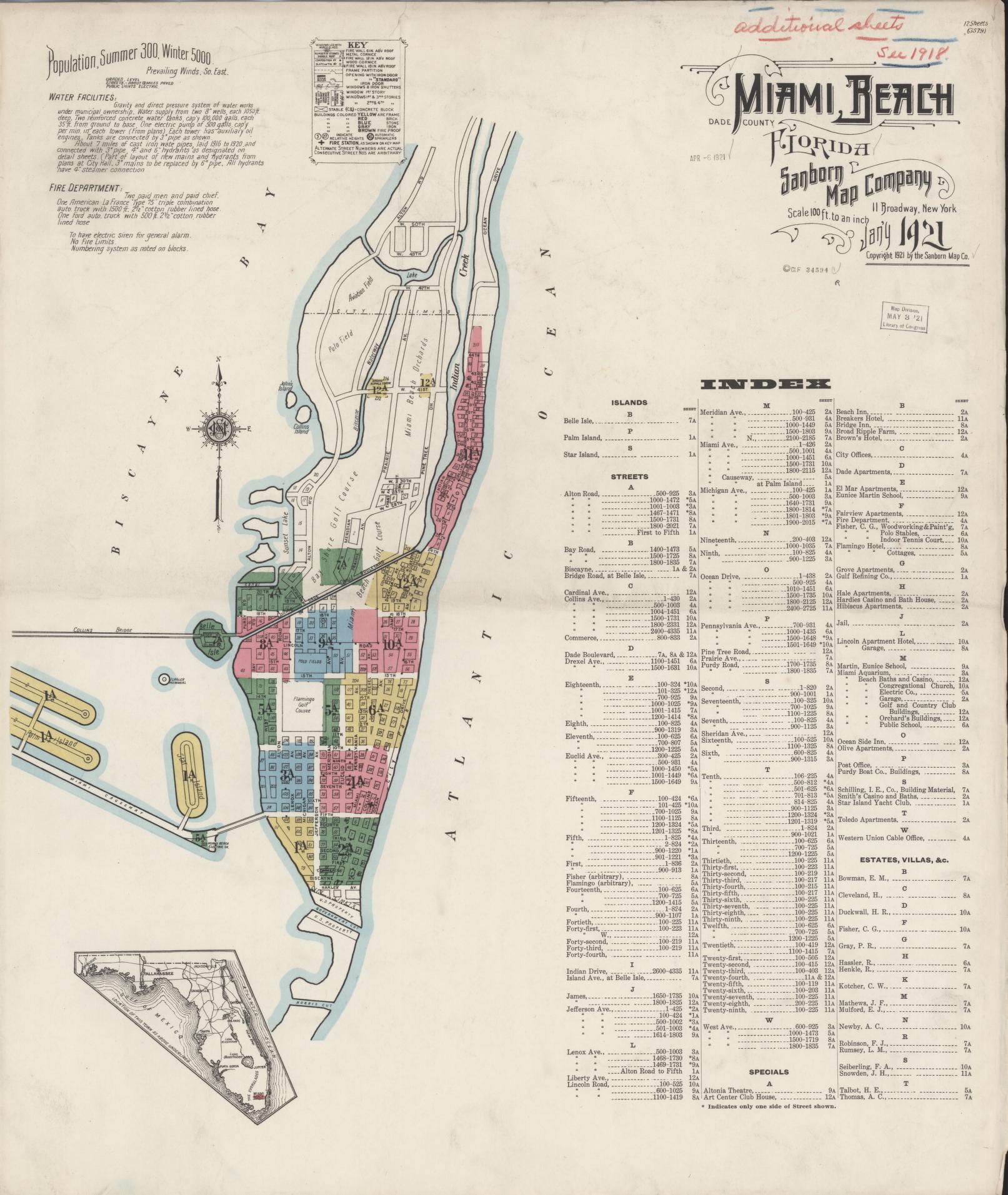 Sanborn Fire Insurance Map from Miami Beach, Dade County, Florida. (1921) – Historic Sanborn Fire Insurance Map Print