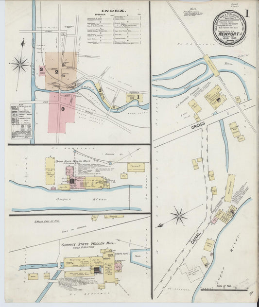 Sanborn Fire Insurance Map from Newport, Sullivan County, New Hampshire (1889), Sheet #0001 - Historic Sanborn Fire Insurance Map Print, vintage old map wall art, antique decor, genealogy gift, New Hampshire New Hampshire map