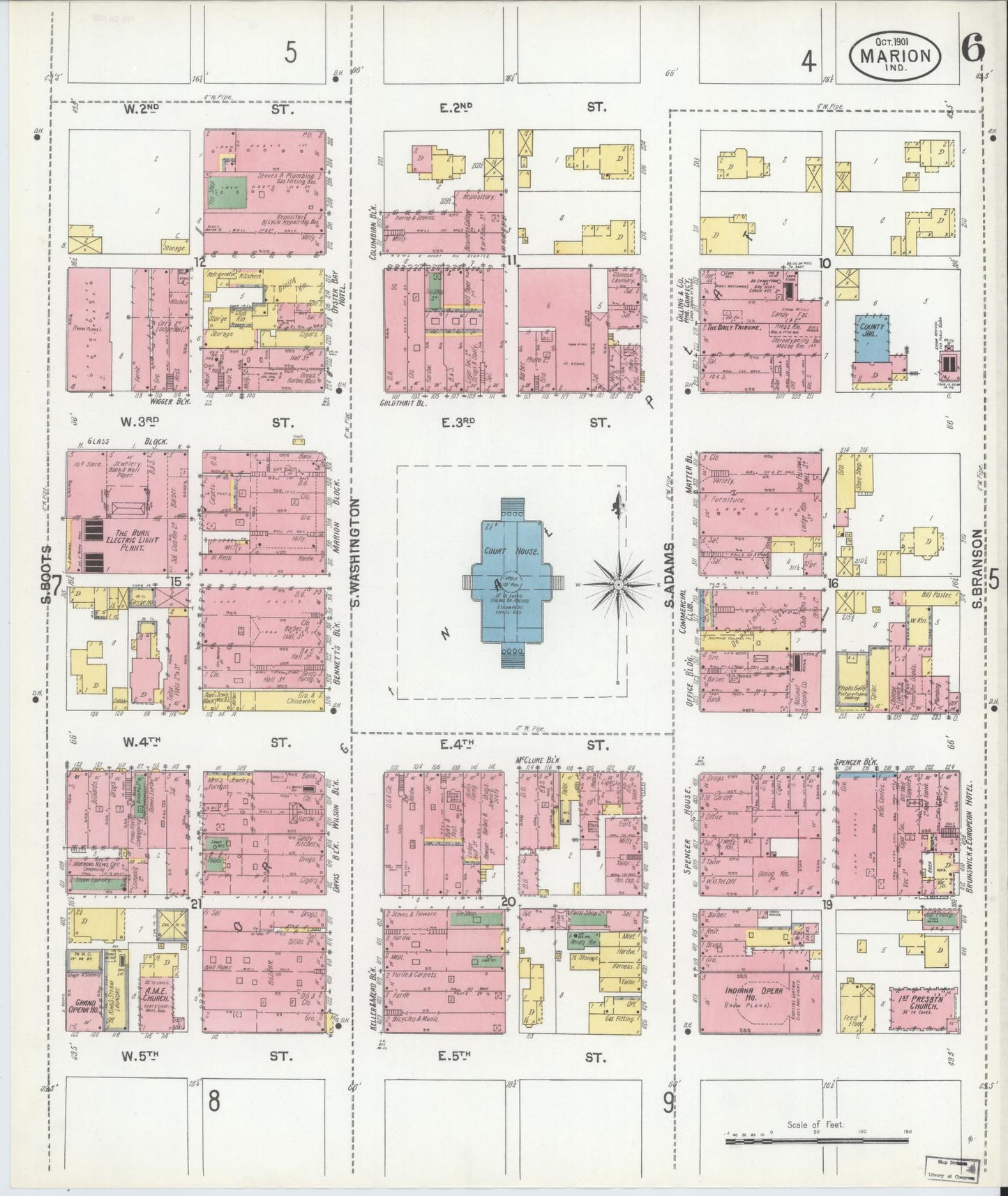 Sanborn Fire Insurance Map from Marion, Grant County, Indiana (1901), Sheet #0006 - Historic Sanborn Fire Insurance Map Print, vintage old map wall art, antique decor, genealogy gift, Indiana Indiana map