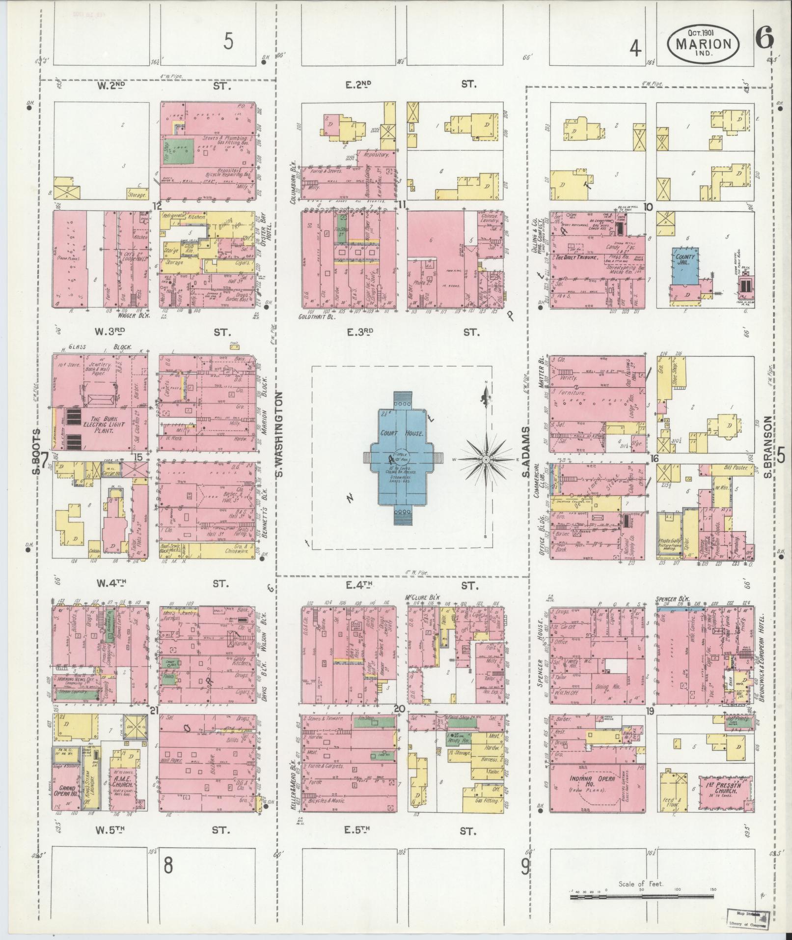 Sanborn Fire Insurance Map from Marion, Grant County, Indiana (1901), Sheet #0006 - Historic Sanborn Fire Insurance Map Print, vintage old map wall art, antique decor, genealogy gift, Indiana Indiana map